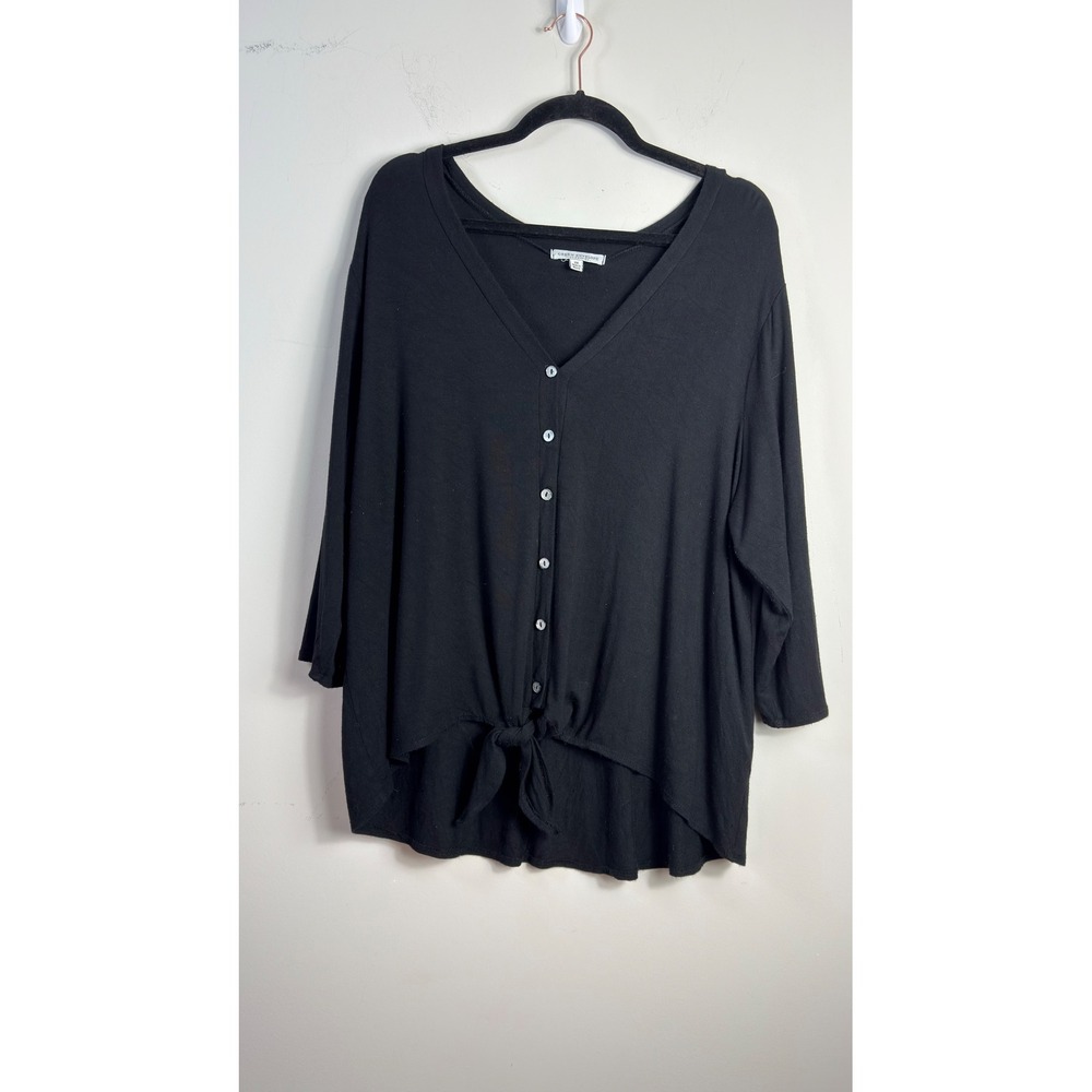 Green Envelope Top Black Button Front Tie Hem Women 2X